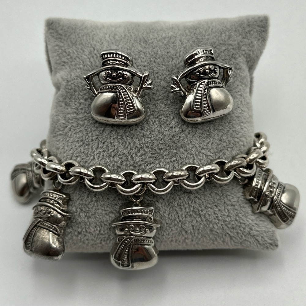 Vantage Set Best Silver-Tone Snowman Charms Toggle Bracelet Christmas Holiday641